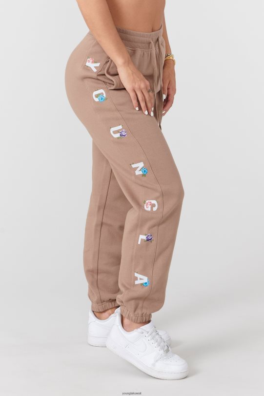 Youngla Joggers - YoungLA نحيف W203 بنطال رياضي بزهرة الشتاء بني فاتح 4L466B1119 ملابس